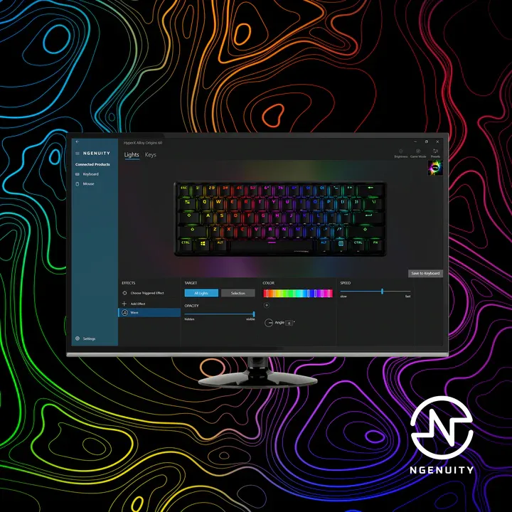 HyperX Alloy Origins 60 NGENUITY software on monitor