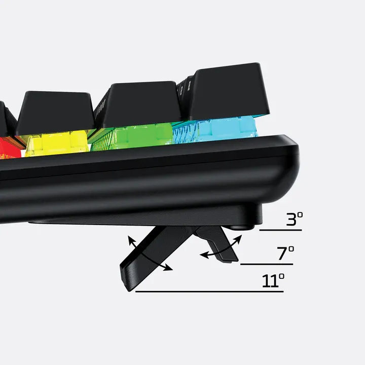HyperX Alloy Origins 60 showing 3 different tilt angles with height adjustable feet